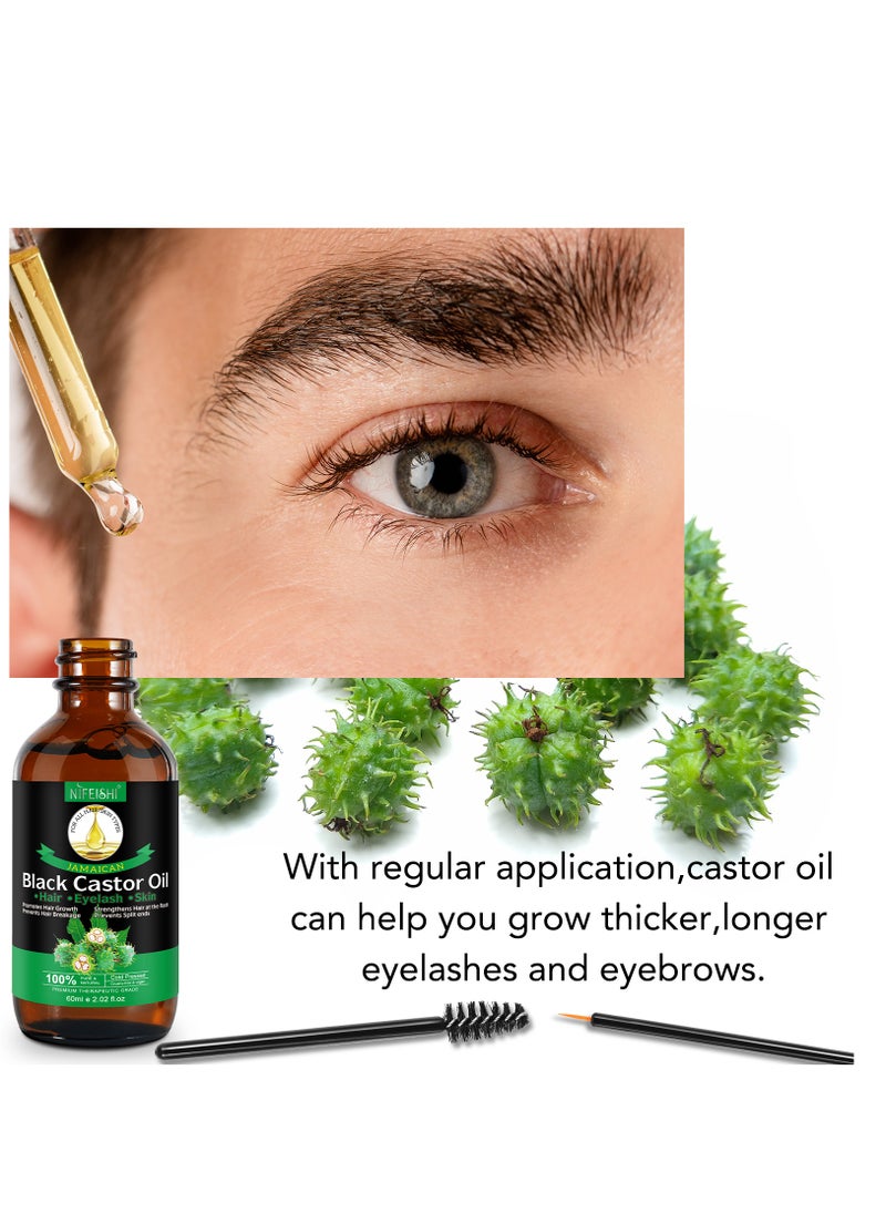 NIFEISHI - 60ml Jamaican Black Castor Oil for Hair 100% Pure Cold Pressed Stimulate Growth for Hair Eyelashes Eyebrows Nails Skin Moisturizer Hair Oil and Body Oil Moisturizing Massage Oil - Image 1