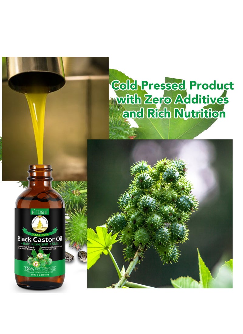 NIFEISHI - 60ml Jamaican Black Castor Oil for Hair 100% Pure Cold Pressed Stimulate Growth for Hair Eyelashes Eyebrows Nails Skin Moisturizer Hair Oil and Body Oil Moisturizing Massage Oil - Image 1