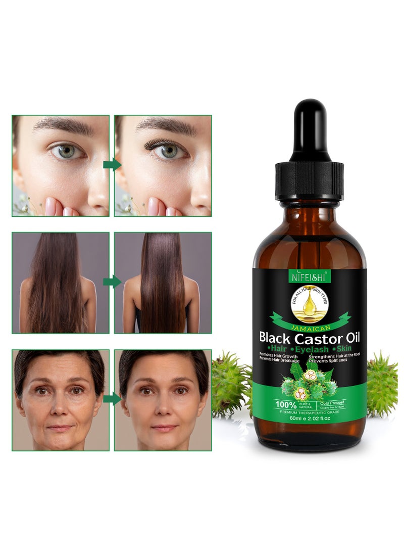 NIFEISHI - 60ml Jamaican Black Castor Oil for Hair 100% Pure Cold Pressed Stimulate Growth for Hair Eyelashes Eyebrows Nails Skin Moisturizer Hair Oil and Body Oil Moisturizing Massage Oil - Image 1