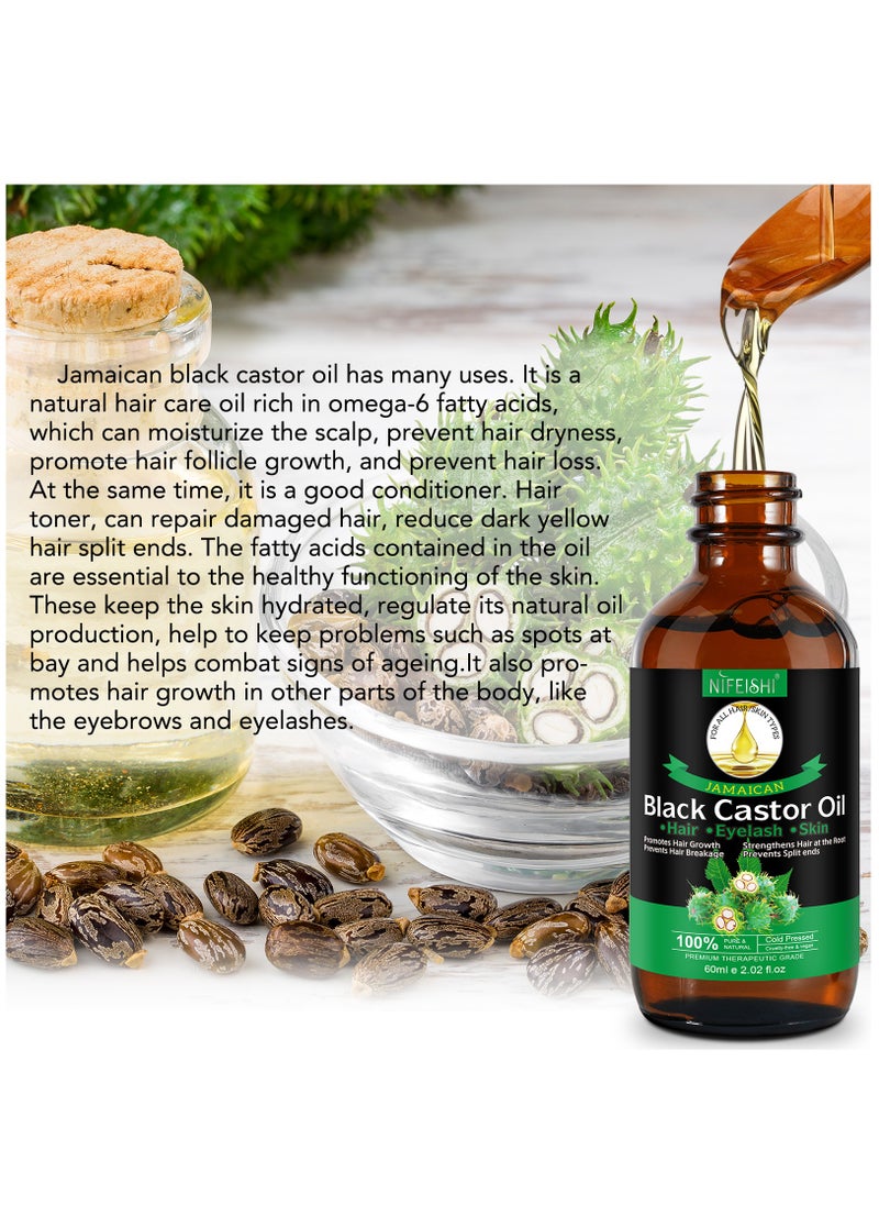 NIFEISHI - 60ml Jamaican Black Castor Oil for Hair 100% Pure Cold Pressed Stimulate Growth for Hair Eyelashes Eyebrows Nails Skin Moisturizer Hair Oil and Body Oil Moisturizing Massage Oil - Image 1