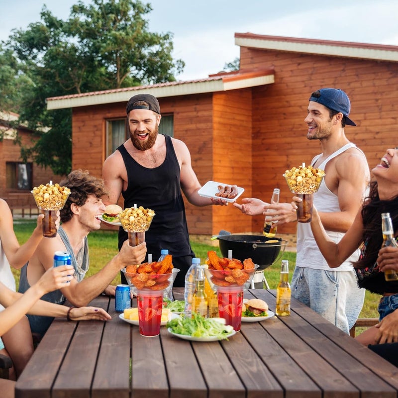 SiliFine 25 مجموعة من أكواب المشروبات والوجبات الخفيفة مع مصاصات مجموعة أكواب بلاستيكية قابلة للتخلص منها مع وعاء وجبة خفيفة مع حامل وجبة خفيفة لأكواب تناول الوجبات الخفيفة للبطاطس المقلية والدجاج المقلي والفواكه - Image 5