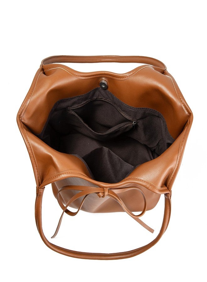 Avilego Vintage French Bow Tote Bag Large Capacity Hobo Bag Shoulder Bag Satchel Purse Chic Underarm Bag for Women Girls, Pu Brown, 15.75" L x 9.45"H x 5.91"W - Image 4