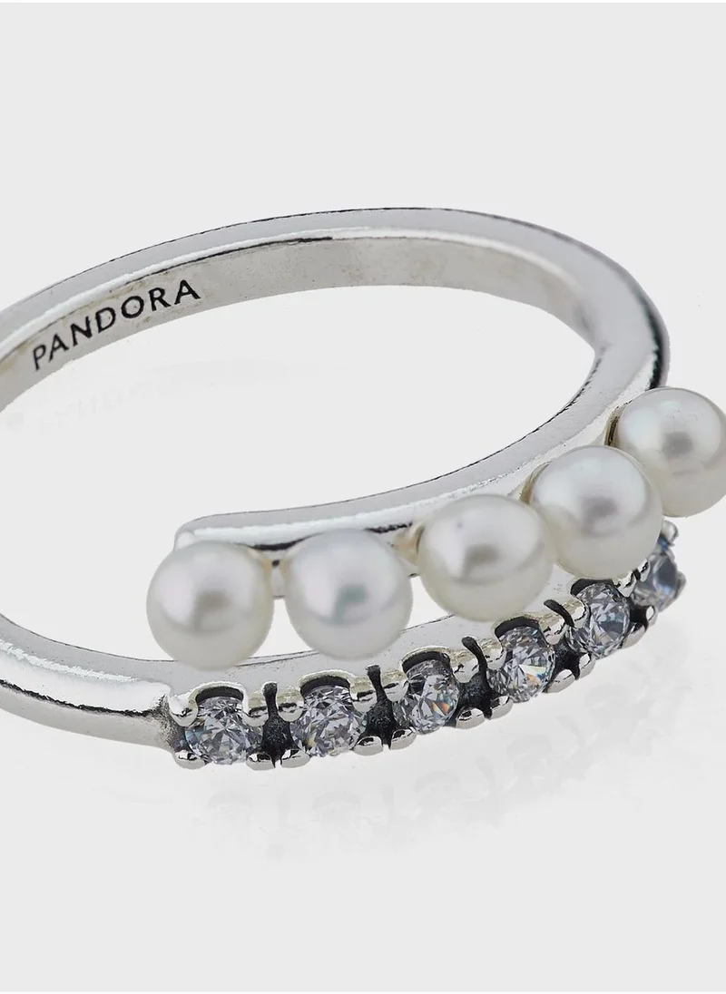PANDORA Treated Freshwater Cultured Pearls & Pavé Open Ring
