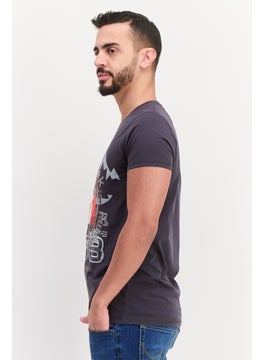 Canadian Peak Men V-Neck Short Sleeves Embroidered T-Shirts, Dark Grey  - Image 3