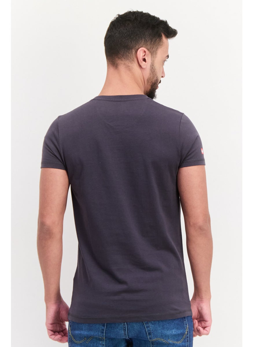 Canadian Peak - Men V-Neck Short Sleeves Embroidered T-Shirts, Dark Grey - Image 1