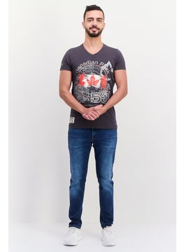 Canadian Peak Men V-Neck Short Sleeves Embroidered T-Shirts, Dark Grey  - Image 2