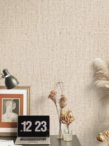 lenify Beige Grasscloth Wallpaper Peel and Stick Vintage Grasscloth Contact Paper 15.7inch x 393.7inch Faux Linen Wallpaper Textured Self Adhesive Removable Contact Paper for Cabinet Vinyl - Image 2