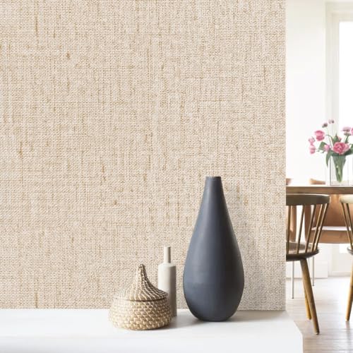 lenify Beige Grasscloth Wallpaper Peel and Stick Vintage Grasscloth Contact Paper 15.7inch x 393.7inch Faux Linen Wallpaper Textured Self Adhesive Removable Contact Paper for Cabinet Vinyl - Image 3