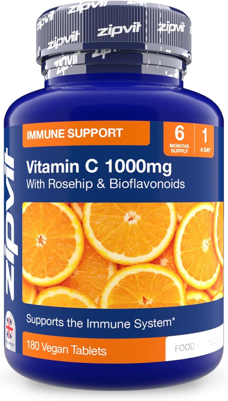 Zipvit Vitamin C 1000mg 180 High Strength Vitamin C Tablets with Rosehip Bioflavonoids Vegan VIT C Supplement Supports The Immune System and Reduction of Tiredness and Fatigue - Image 1