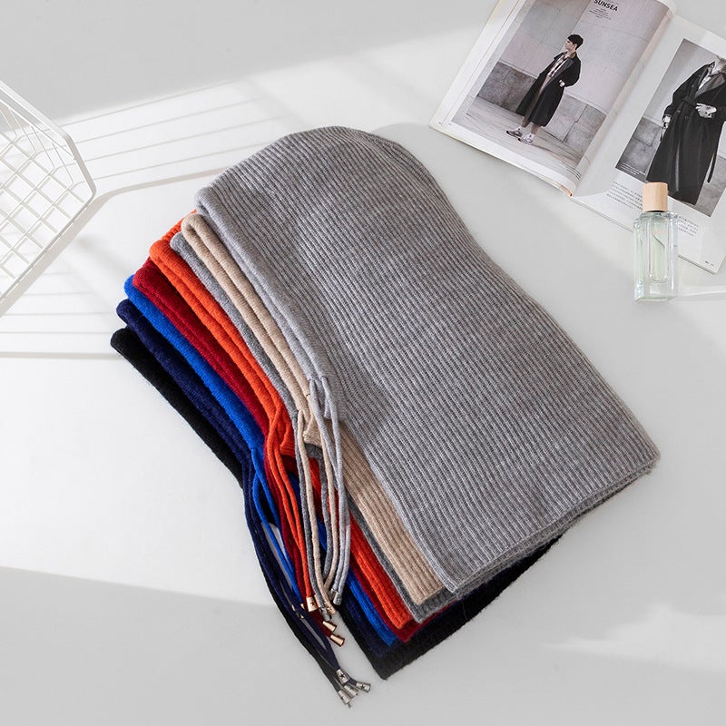 2024 autumn and winter new balaclava cap scarf hooded one mens and womens cap warm Korean pullover knitted hat medium gray - Image 5