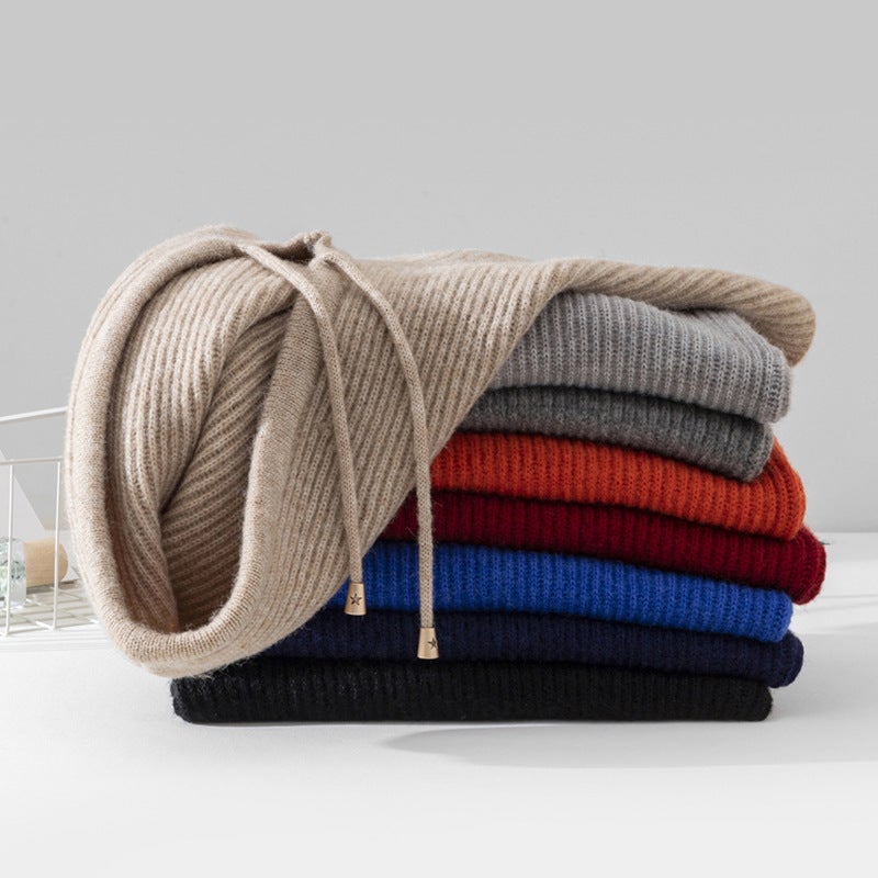 2024 autumn and winter new balaclava cap scarf hooded one mens and womens cap warm Korean pullover knitted hat medium gray - Image 4