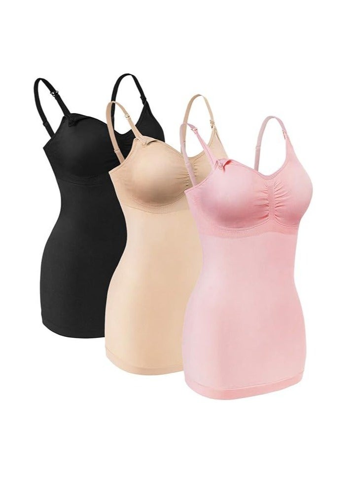 Maternity Nursing Tank Top for , Women's Nursing Maternity Sling Built-In Bra Sleeping Bra 3 Pack - Image 1