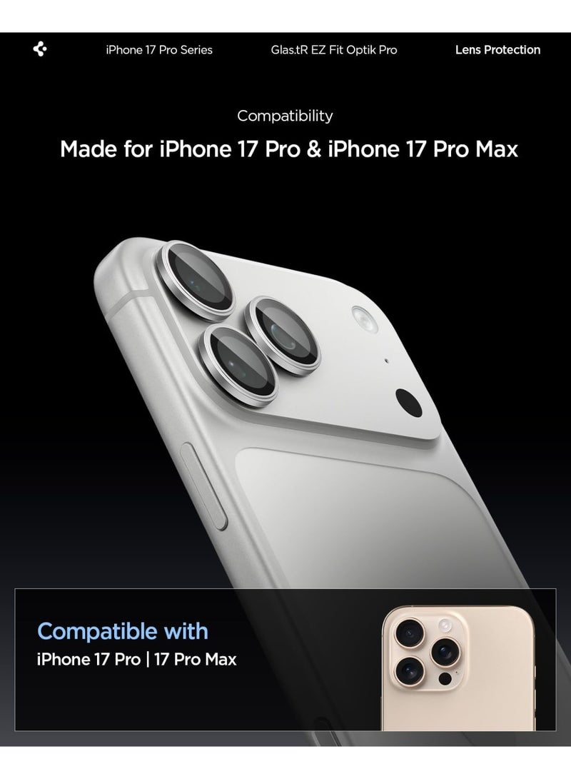 Spigen حامي عدسة الكاميرا GLAStR EZ-Fit Optik PRO [عبوة 2] لجهاز iPhone 17 Pro Max و iPhone 17 Pro - فضي - Image 2
