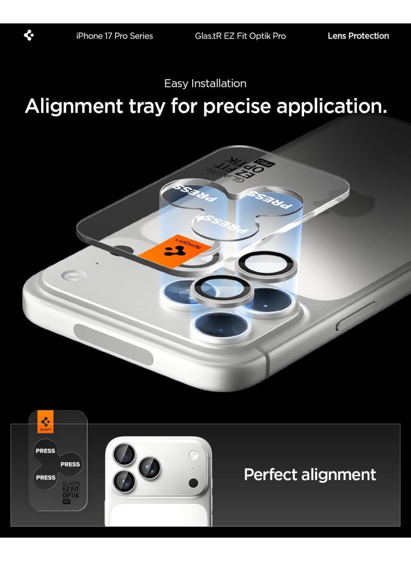 Spigen حامي عدسة الكاميرا GLAStR EZ-Fit Optik PRO [عبوة 2] لجهاز iPhone 17 Pro Max و iPhone 17 Pro - فضي - Image 4