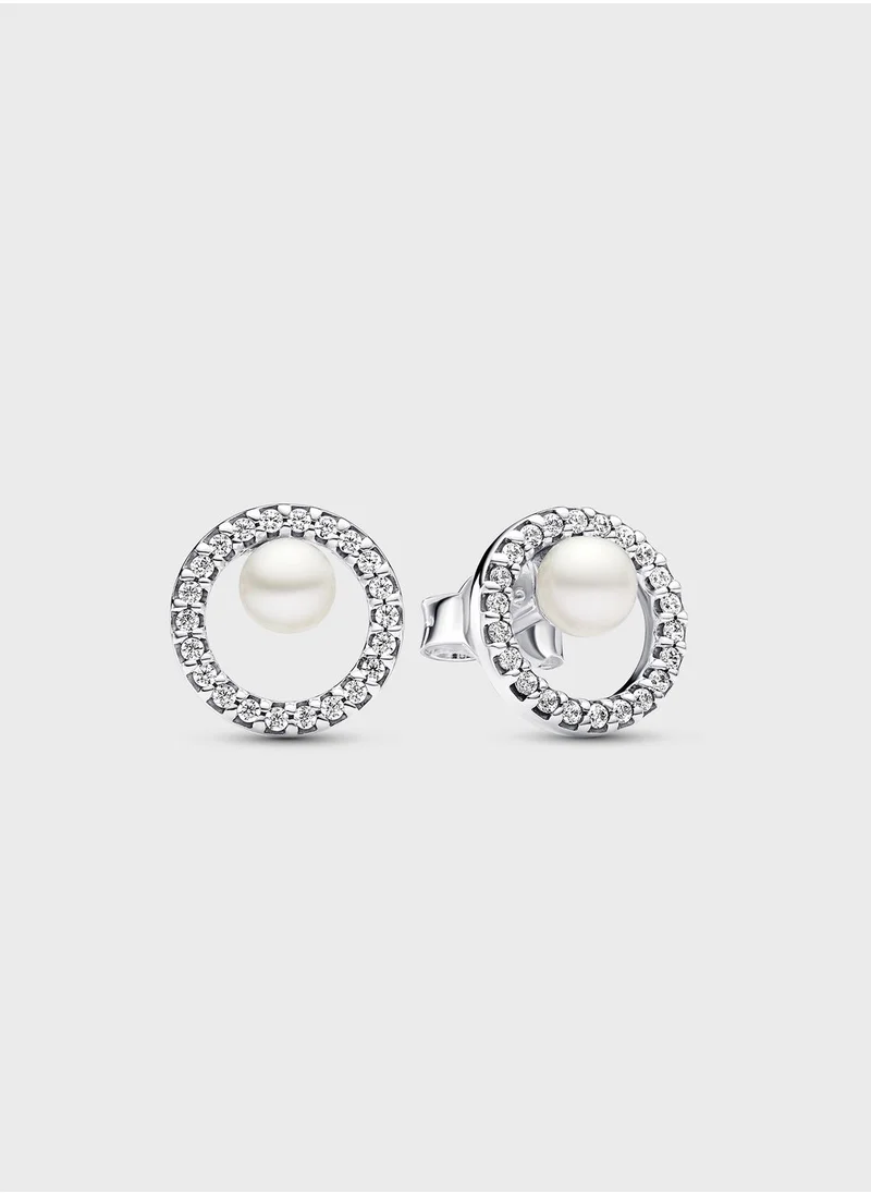 باندورا Treated Freshwater Cultured Pearl & Pav Halo Stud Earrings