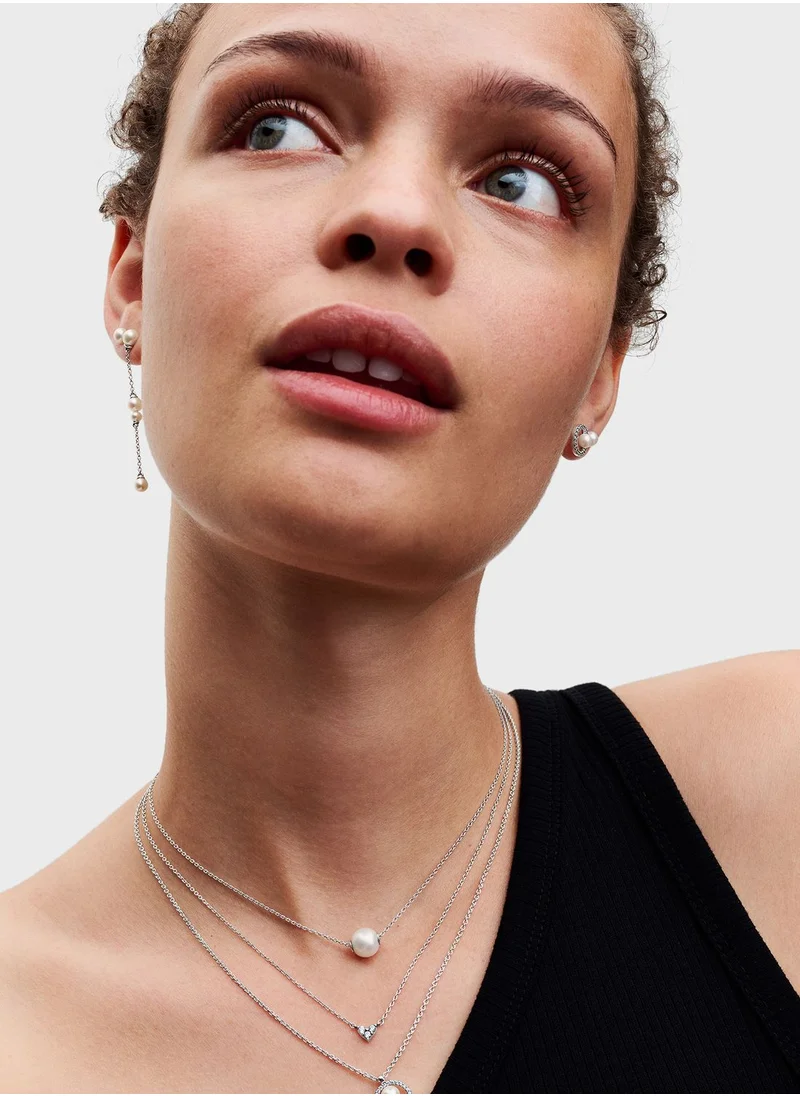 باندورا Treated Freshwater Cultured Pearl & Pav Halo Stud Earrings