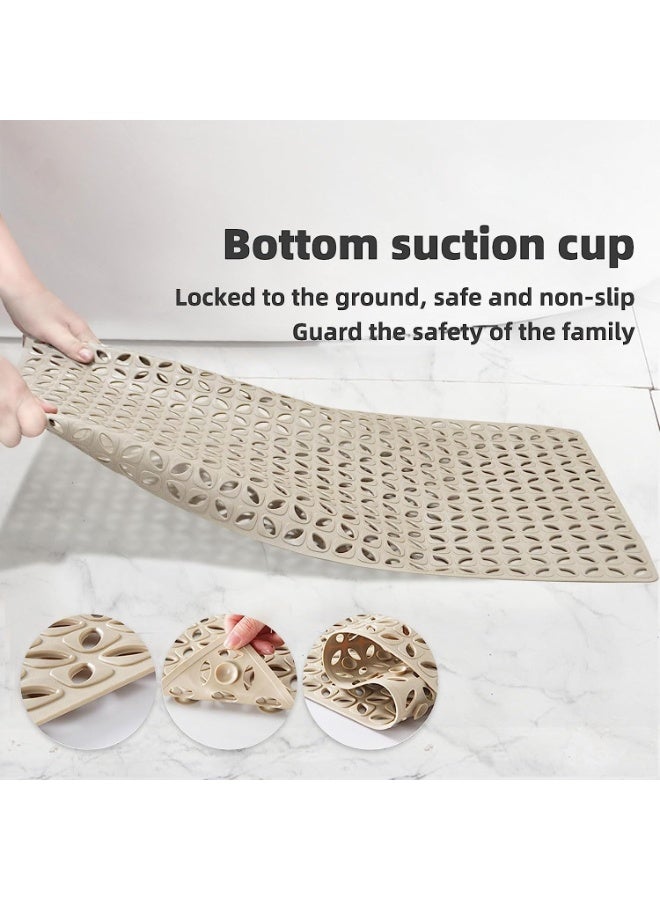 كيلا سجادة دش Tazweeq، سجادة حوض الاستحمام، سجادة دش مطاطية غير قابلة للانزلاق مع فتحات تصريف وأكواب شفط، تصريف سريع وسهل التنظيف، سجادة حمام لحوض الاستحمام وكابينة الدش والحمام، قابلة للغسل في الغسالة (كاكي) - Image 2