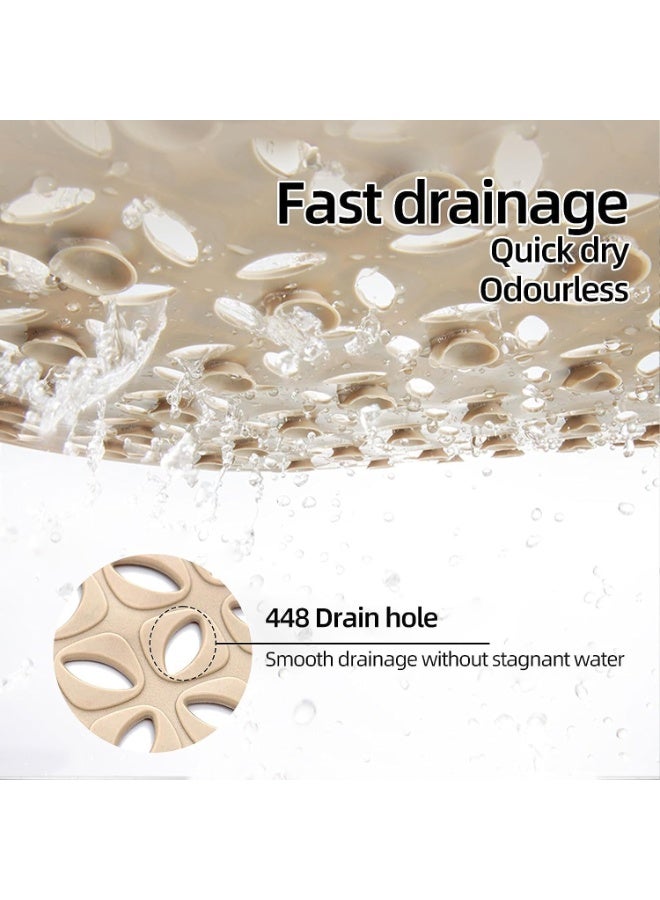 كيلا سجادة دش Tazweeq، سجادة حوض الاستحمام، سجادة دش مطاطية غير قابلة للانزلاق مع فتحات تصريف وأكواب شفط، تصريف سريع وسهل التنظيف، سجادة حمام لحوض الاستحمام وكابينة الدش والحمام، قابلة للغسل في الغسالة (كاكي) - Image 3