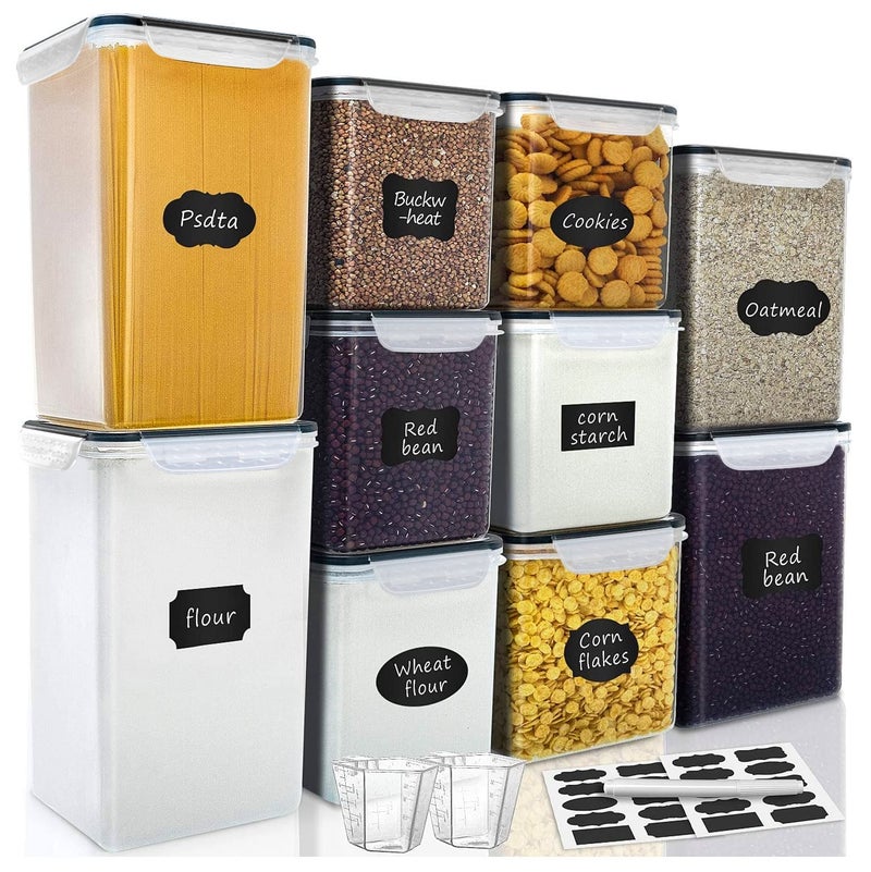 VERONES Large Tall Airtight Food Storage Containers, 10 PACK Plastic Airtight Kitchen & Pantry Organization, Ideal for Flour & Sugar Plastic Canisters with Labels - Image 1