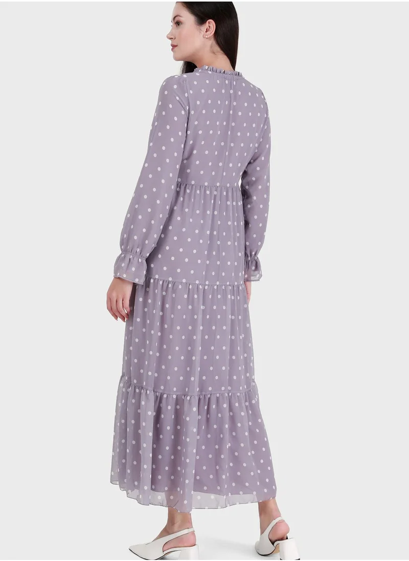 Refka by modanisa Polka Dot Tiered Dress