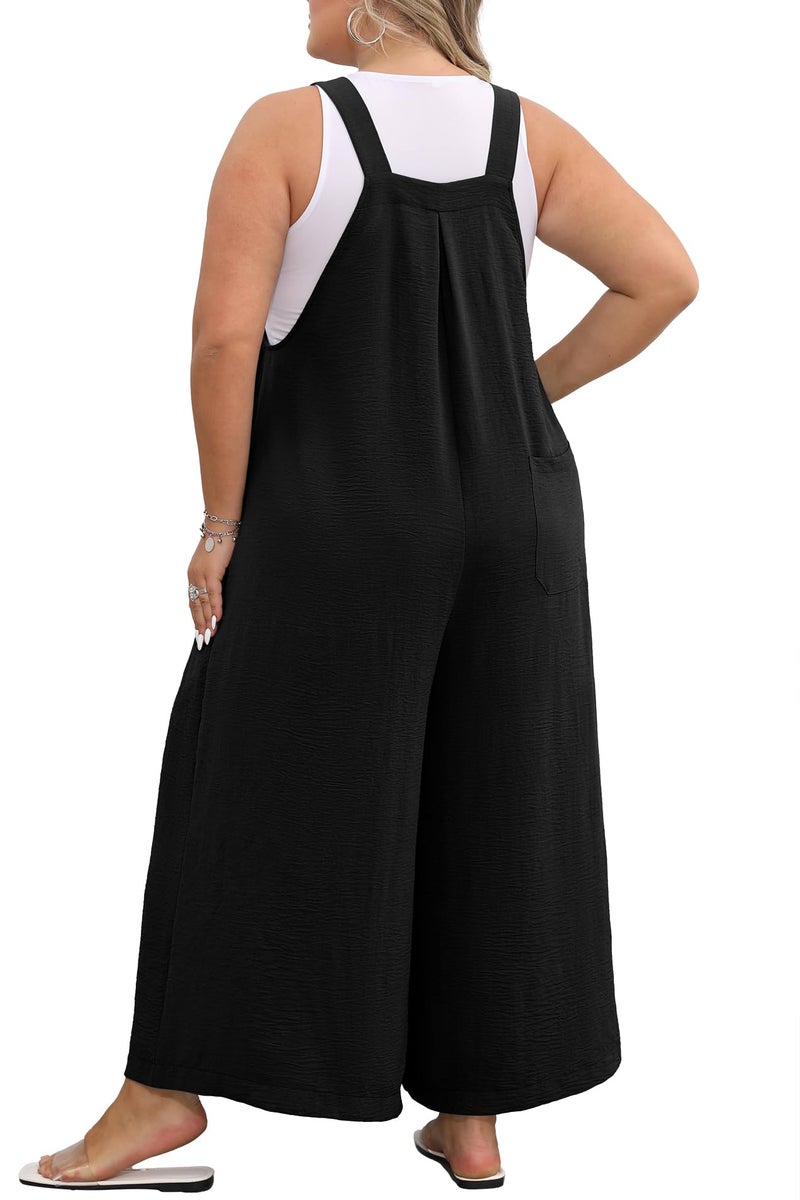 OLRIK Plus Size Fall Outfits for Women Wide Leg Jumpsuit Loose Fit Teacher Wear Black-3X - Image 3