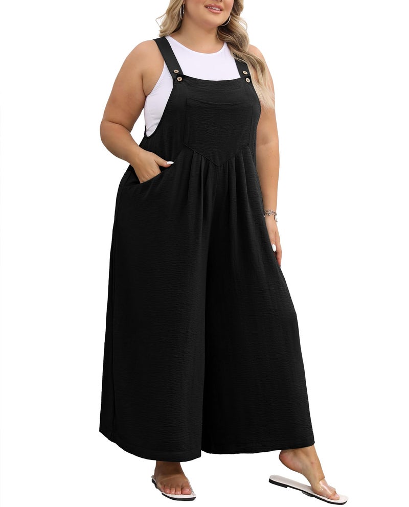 OLRIK Plus Size Fall Outfits for Women Wide Leg Jumpsuit Loose Fit Teacher Wear Black-3X - Image 2