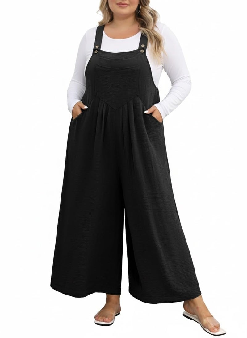 OLRIK Plus Size Fall Outfits for Women Wide Leg Jumpsuit Loose Fit Teacher Wear Black-3X - Image 1