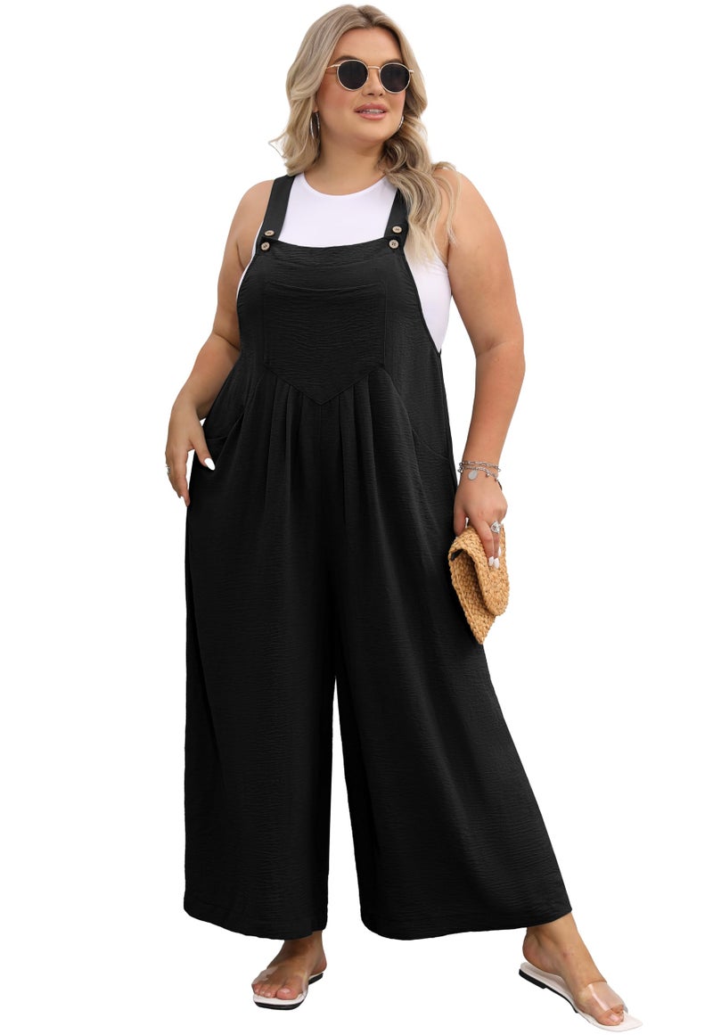 OLRIK Plus Size Fall Outfits for Women Wide Leg Jumpsuit Loose Fit Teacher Wear Black-3X - Image 5