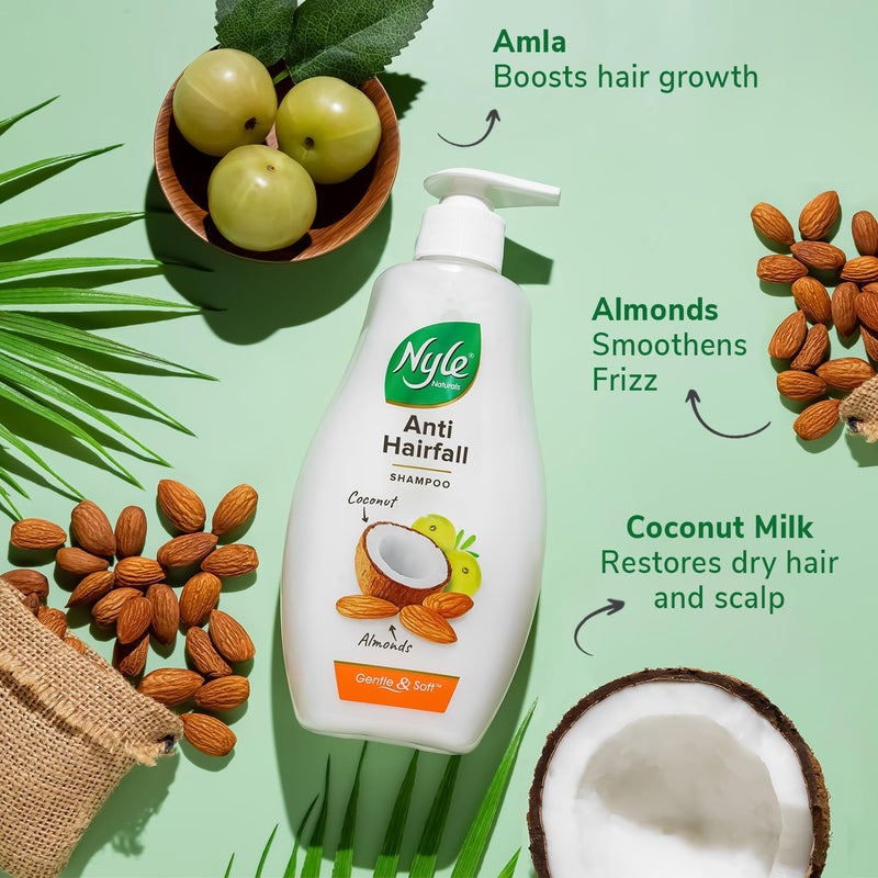 Nyle Naturals AntiHairfall Shampoo For Hairfall Control With Coconut Milk Badam and Amla Gentle Soft Shampoo For Men Women 800ml - Image 4