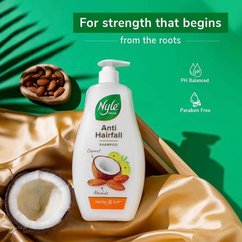 Nyle Naturals AntiHairfall Shampoo For Hairfall Control With Coconut Milk Badam and Amla Gentle Soft Shampoo For Men Women 800ml - Image 5