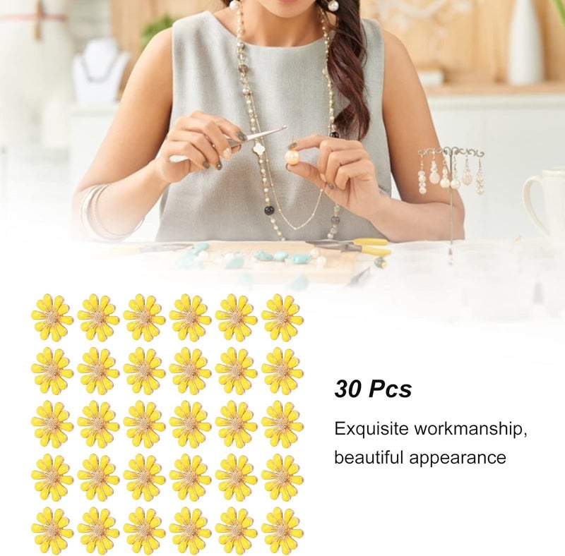 30 Pcs Rhinestone Appliques Sun Flower Butterfly Design, Alloy Resin DIY Hair Shoe Bag Decoration Accessories with Metal Nail Clips for Women Girls Crafting (1.8cm Yellow Daisy) - Image 4