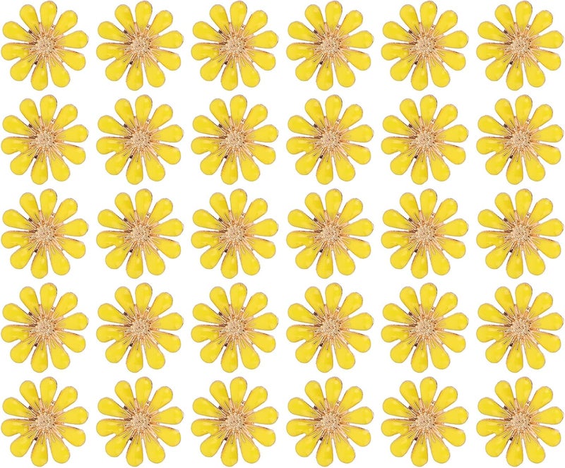 30 Pcs Rhinestone Appliques Sun Flower Butterfly Design, Alloy Resin DIY Hair Shoe Bag Decoration Accessories with Metal Nail Clips for Women Girls Crafting (1.8cm Yellow Daisy) - Image 1