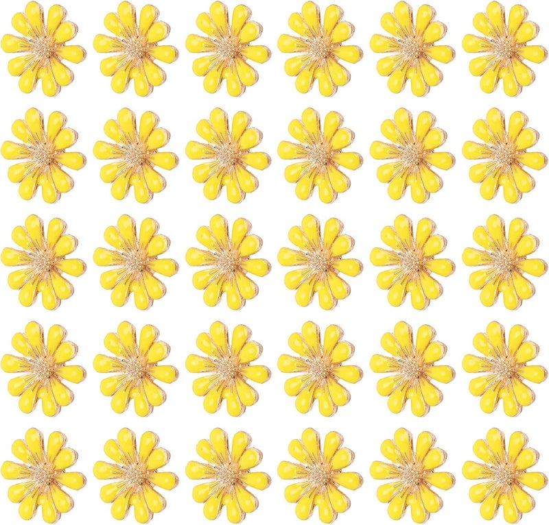 30 Pcs Rhinestone Appliques Sun Flower Butterfly Design, Alloy Resin DIY Hair Shoe Bag Decoration Accessories with Metal Nail Clips for Women Girls Crafting (1.8cm Yellow Daisy) - Image 3