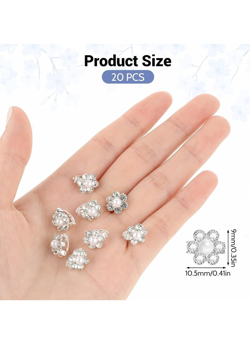 Oasisgalore 20 Pcs Rhinestone Flower Hair Clips, Cute Mini Non-Slip Claw Clips with Pearl Decorations, Hair Barrettes for Girls  - Image 2
