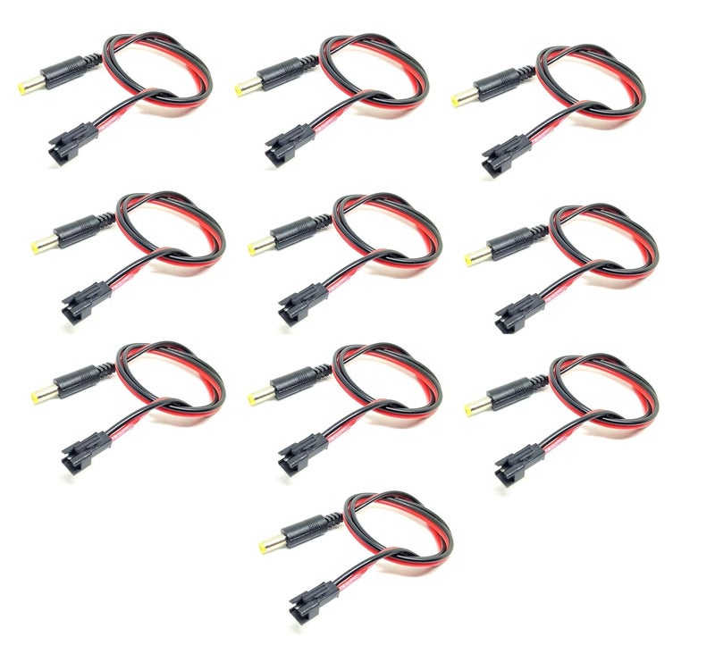 INVENTO 10Pcs 500mm 05 mtr 2 pin 2 Wire Male JST Connector Cable to DC Male Jack Plug 55 x 21mm For CCTV Camera LED Strips DC Connections DIY Projects - Image 1