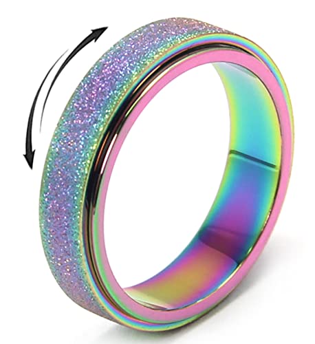 OreilleStar Anxiety Ring for Women Fidget Spinner Rings Fidget Toys Adults Titanium Stainless Steel Thumb Ring 6mm Wide Rainbow Size 10 - Image 1