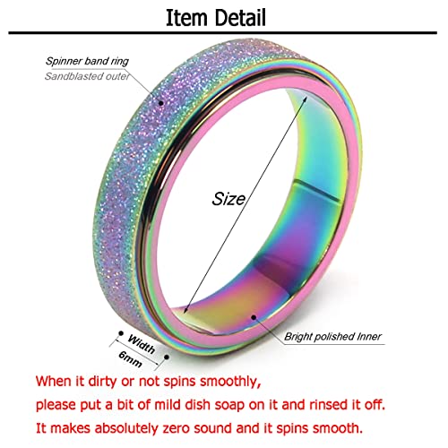 OreilleStar Anxiety Ring for Women Fidget Spinner Rings Fidget Toys Adults Titanium Stainless Steel Thumb Ring 6mm Wide Rainbow Size 10 - Image 2