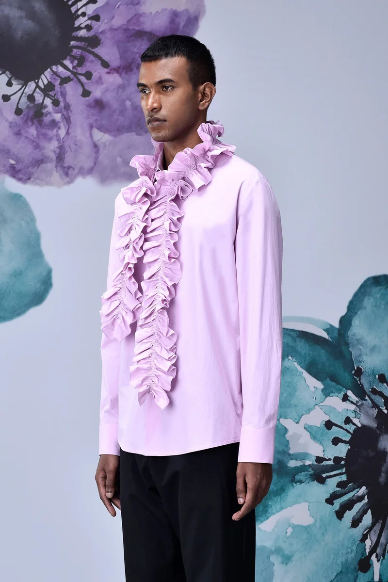 Genes Lecoanet Hemant Detachable Ruffle Collar Regular Fit Shirt- Smoothie Pink