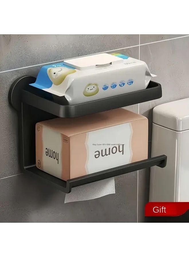 Wall Mounted Pull Out Toilet Paper Holder No Drilling Black Space Saving Bathroom - Image 3