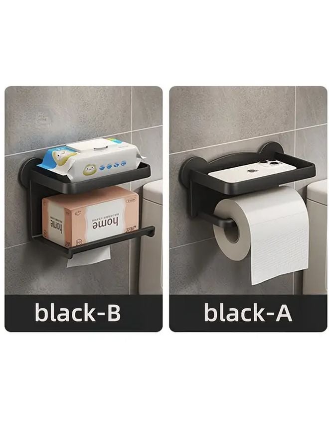 Wall Mounted Pull Out Toilet Paper Holder No Drilling Black Space Saving Bathroom - Image 2