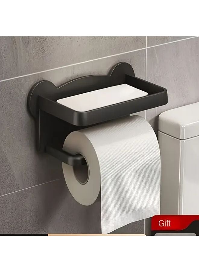 Wall Mounted Pull Out Toilet Paper Holder No Drilling Black Space Saving Bathroom - Image 5