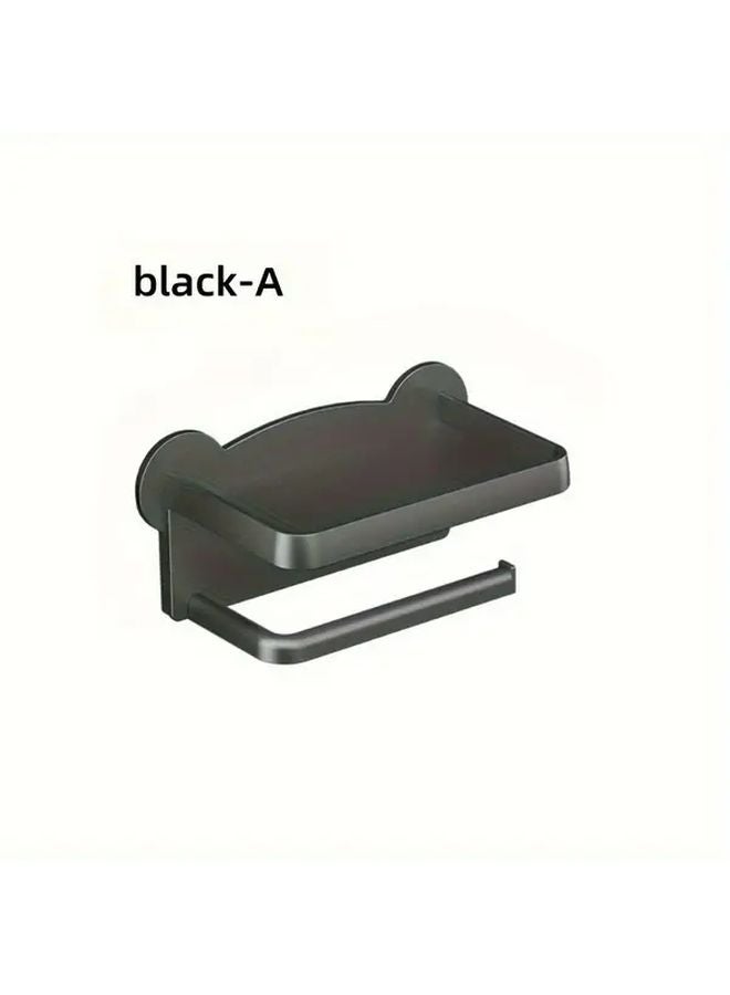 Wall Mounted Pull Out Toilet Paper Holder No Drilling Black Space Saving Bathroom - Image 1