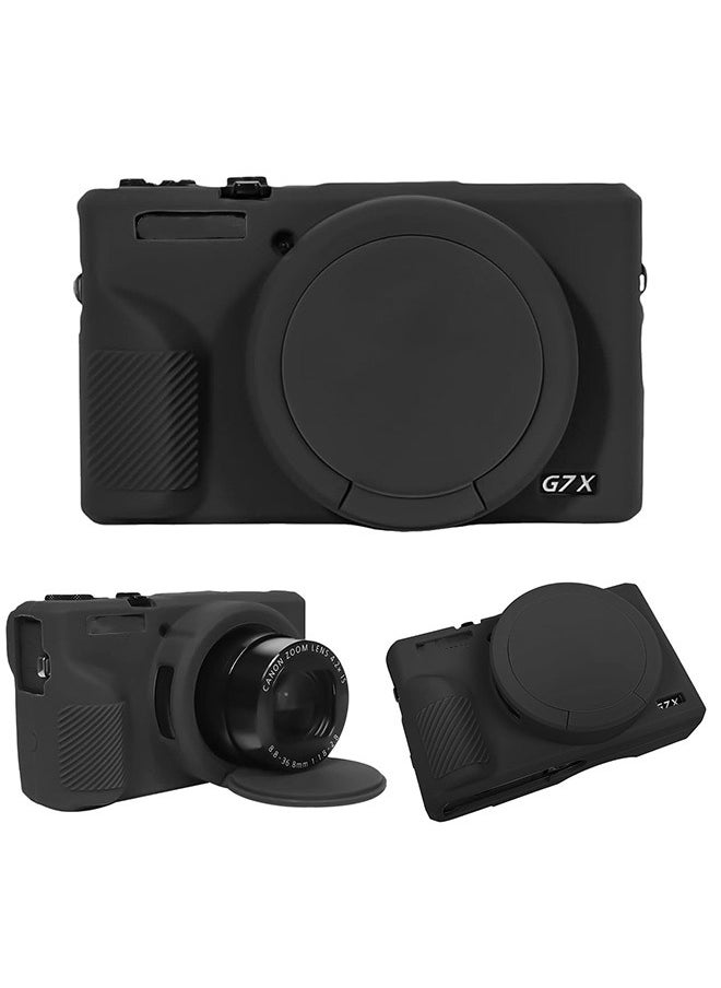 Tersely Premium Soft Silicone Protective Case with Removable Lens Cover for Canon Powershot G7X Mark III Digital Camera - Washable, Lightweight, and Stylish Protection (Black)  - Image 1