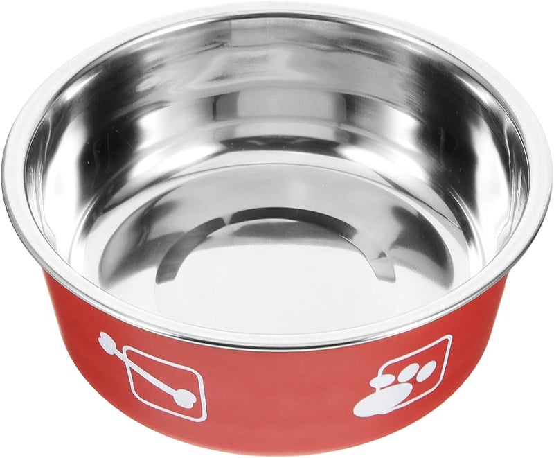 Stainless Steel Dog Feeding Bowl M Size Red Brick Non-Skid Pet Food and Water Dish Spill-Resistant Puppy Feeder for Home Use - Image 1