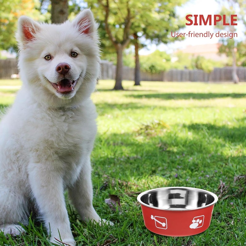 Stainless Steel Dog Feeding Bowl M Size Red Brick Non-Skid Pet Food and Water Dish Spill-Resistant Puppy Feeder for Home Use - Image 5
