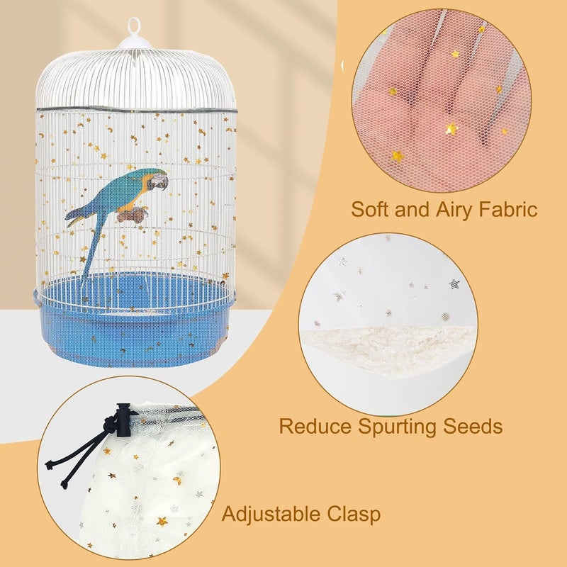 LYMOI Bird Cage Cover, Birdcage Nylon Mesh Net Cover, Bird Cage Seed Catcher, Universal Birdcage Cover, Birdcage Nylon Mesh Net Cover Skirt Guard for Parakeet Macaw African Round Square Cage. (White) - Image 3