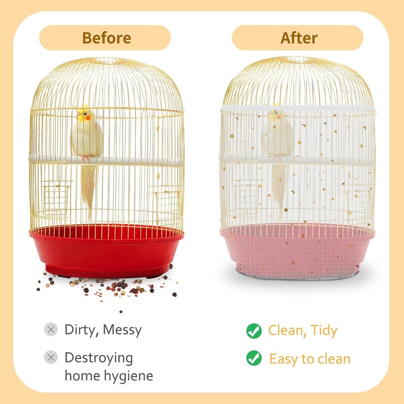 LYMOI Bird Cage Cover, Birdcage Nylon Mesh Net Cover, Bird Cage Seed Catcher, Universal Birdcage Cover, Birdcage Nylon Mesh Net Cover Skirt Guard for Parakeet Macaw African Round Square Cage. (White) - Image 4