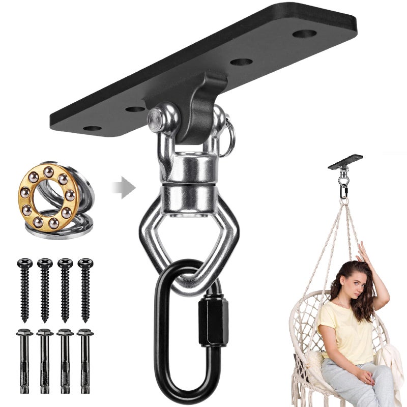BeneLabel Ceiling Mount Swing Hanger with Bearing 900 LB Capacity Heavy Bag Hanger Stainless Steel Hanging Chair Mount 360 Swing Hardware for Aerial Silks Punching Bag Gymnast Ring - Image 2