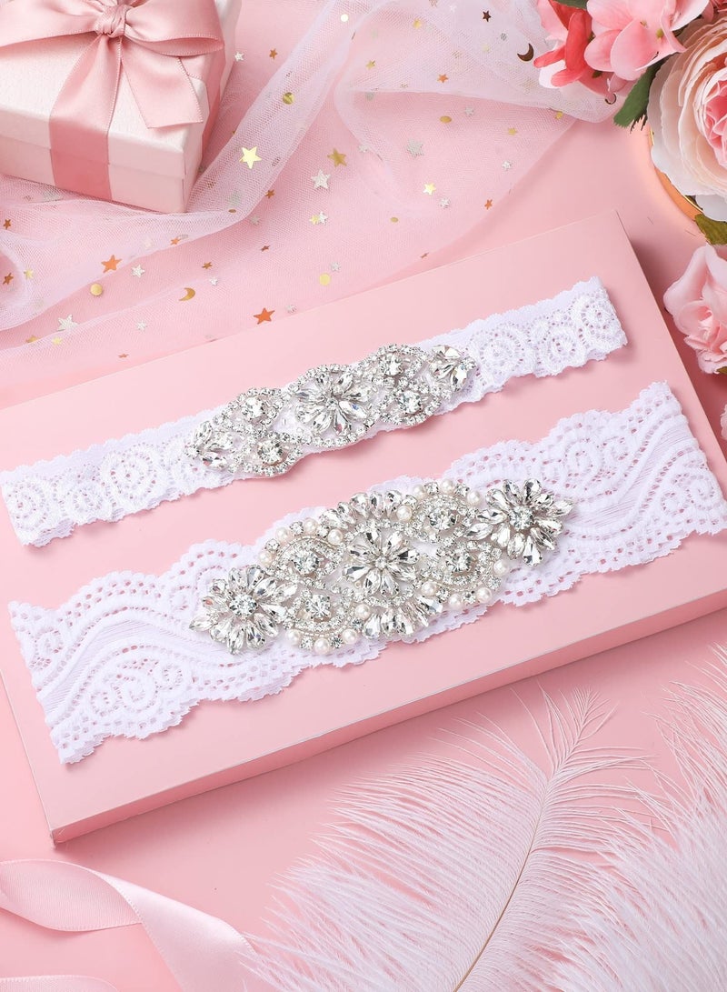 KASTWAVE Bling Crystal Wedding Garters, with Non-Slip Silicone, Stretch Lace Bridal Garter for Bride, Wedding Garter Elasticated, Soft Lace Garter, Bridal Wedding Accessories, Bride to be Gifts - Image 1