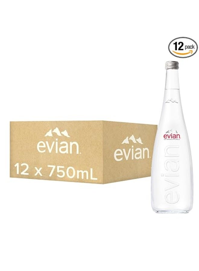 Evian Natural Mineral Water Still 750ml Glass Bottles ×12 Piece - Image 1